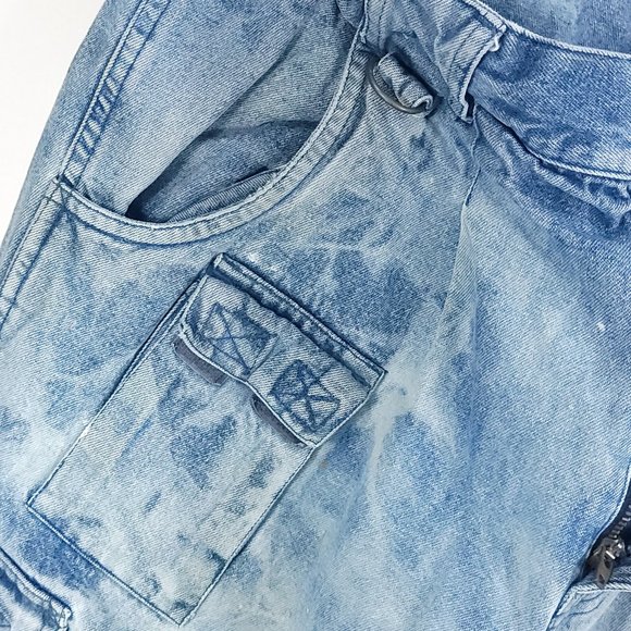 Scandia Woods Denim Cargo Utility Jeans 32S Blue Cotton Distressed Destroyed - Picture 7 of 8